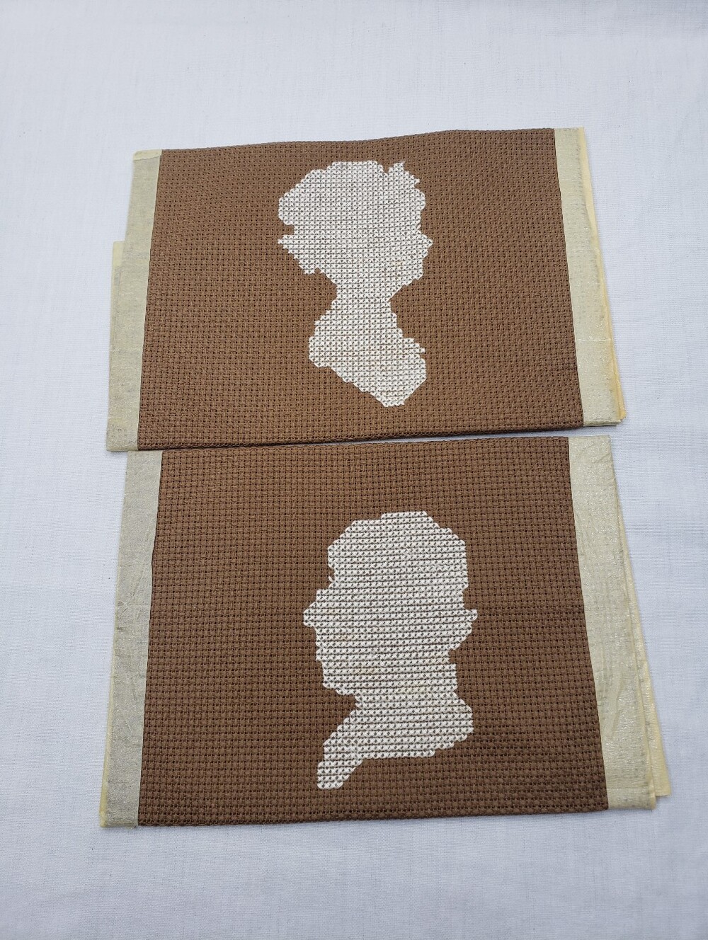 Handmade Cross Stitch Colonial George And Martha Washington Profiles